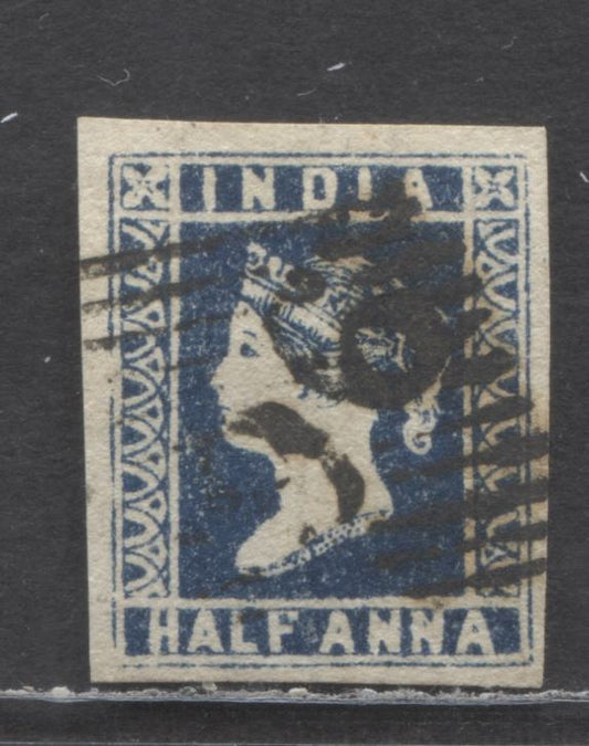 Lot 90 India SC#2E 1/2a Deep Blue 1854-1855 Lithographed Queen Victoria Issie, Die III, A Fine/Very Fine Used Single, Click on Listing to See ALL Pictures, Estimated Value $60