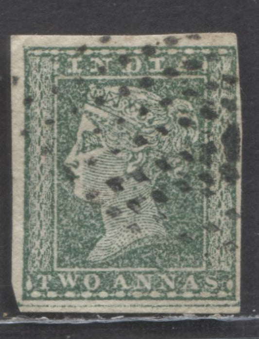 Lot 92 India SC#5 2a Deep Green 1854-1855 Lithographed Queen Victoria Issue, 3 Full Margins & Right Margin Clear But Close, A Fine Used Single, Click on Listing to See ALL Pictures, Estimated Value $25