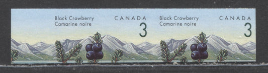 Lot 44 Canada #1351a 3c Multicolored Black Crowberry, 1992-1998 Edible Berries Definitives, A VFNH Partial Imperf Pair Likely Printer's Waste Or Leftover From Cutting Up A Pane, Ashton-Potter Printing