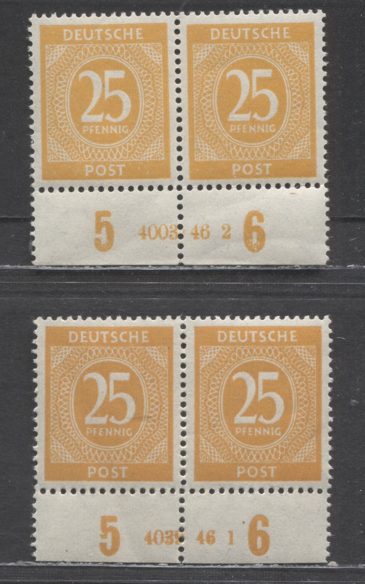 Lot 477 Germany Mi#927HAN (SC# 546) 25pf Orange Yellow & Orange 1946 Numerals Issue, Plates 4003.46-2 & 4039.46-1, 2 VFNH Plate Pairs, Click on Listing to See ALL Pictures, Estimated Value $45