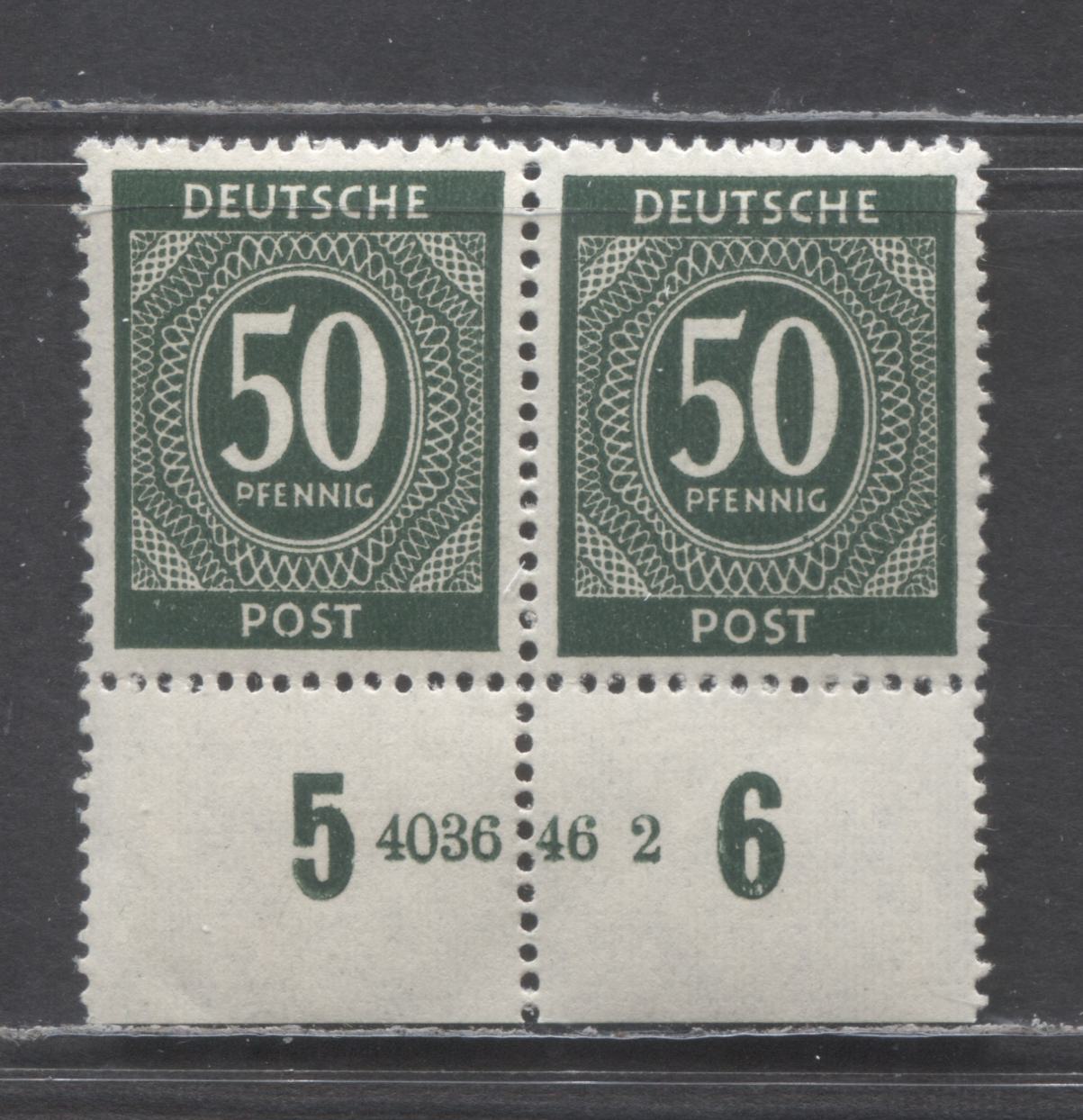 Lot 501 Germany Mi#932HAN (SC# 551) 50pf Blackish Gray Green 1946 Numerals Issue, Plate 4036.46-2, A VFNH Plate Pair, Click on Listing to See ALL Pictures, Estimated Value $30