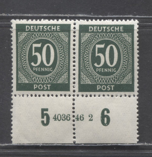 Lot 501 Germany Mi#932HAN (SC# 551) 50pf Blackish Gray Green 1946 Numerals Issue, Plate 4036.46-2, A VFNH Plate Pair, Click on Listing to See ALL Pictures, Estimated Value $30