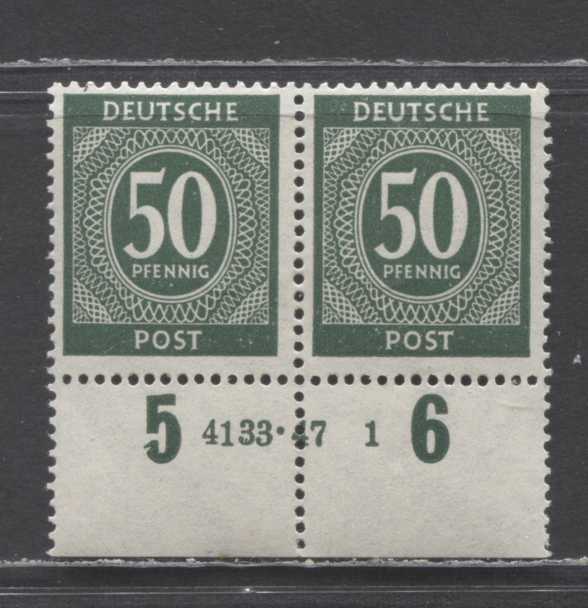 Lot 502 Germany Mi#932HAN (SC# 551) 50pf Deep Gray Green 1946 Numerals Issue, Plate 4133.47-1, A FNH Plate Pair, Click on Listing to See ALL Pictures, Estimated Value $90