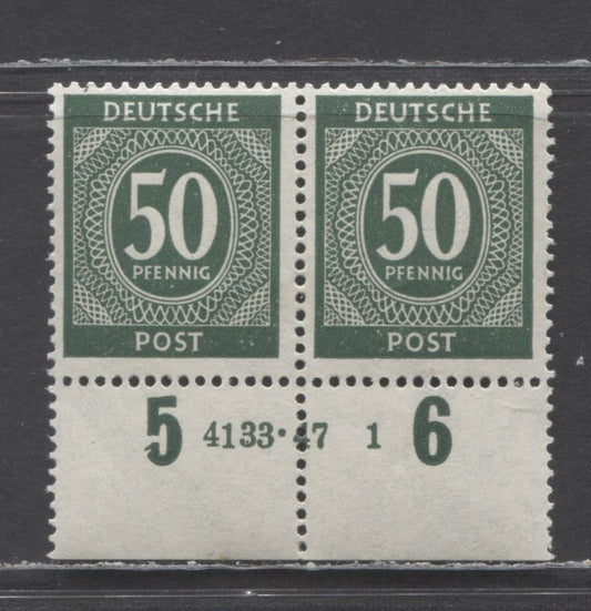 Lot 502 Germany Mi#932HAN (SC# 551) 50pf Deep Gray Green 1946 Numerals Issue, Plate 4133.47-1, A FNH Plate Pair, Click on Listing to See ALL Pictures, Estimated Value $90