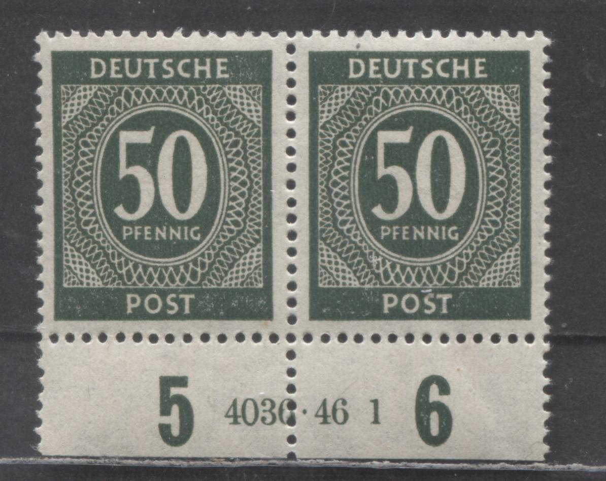 Lot 504 Germany Mi#932HAN (SC# 551) 50pf Deep Gray Green 1946 Numerals Issue, Plate 4036.46-1, A VFNH Plate Pair, Click on Listing to See ALL Pictures, Estimated Value $30