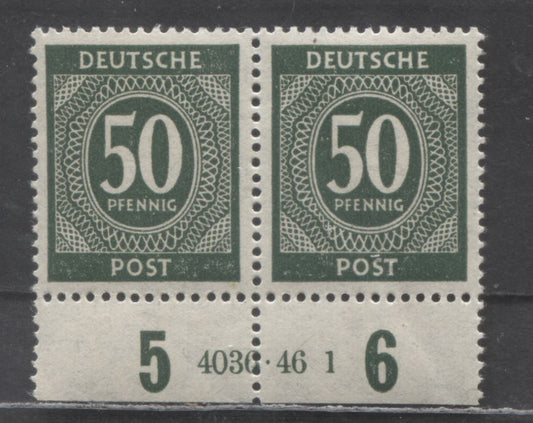 Lot 504 Germany Mi#932HAN (SC# 551) 50pf Deep Gray Green 1946 Numerals Issue, Plate 4036.46-1, A VFNH Plate Pair, Click on Listing to See ALL Pictures, Estimated Value $30