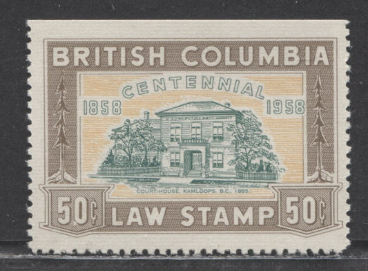 Lot 56 British Columbia #BCL48 50c Brown Court House, 1958 Centennial BC Law Issue, A VFNH Single