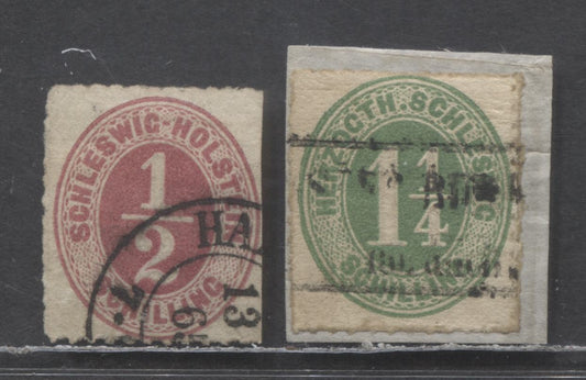 Lot 58 Schleswig - Holstein SC#3 (Mi# 4)-4 (Mi# 8) 1864-1865 Numeral Issue, Rouletted Perf 11.5, 2 Very Good/Fine Used Singles, Click on Listing to See ALL Pictures, Estimated Value $21