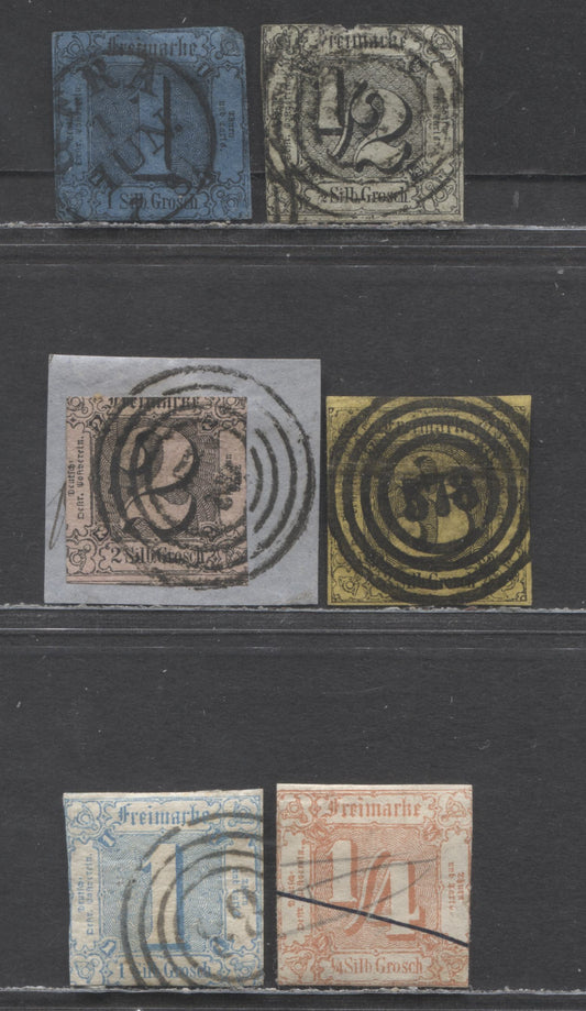 Lot 59 Germany - Thurn & Taxis SC#3 (Mi# 3b)/10 (Mi# 15) 1852-1860 Numeral Issue, 6 Fair/Good Used Singles, Click on Listing to See ALL Pictures, Estimated Value $15