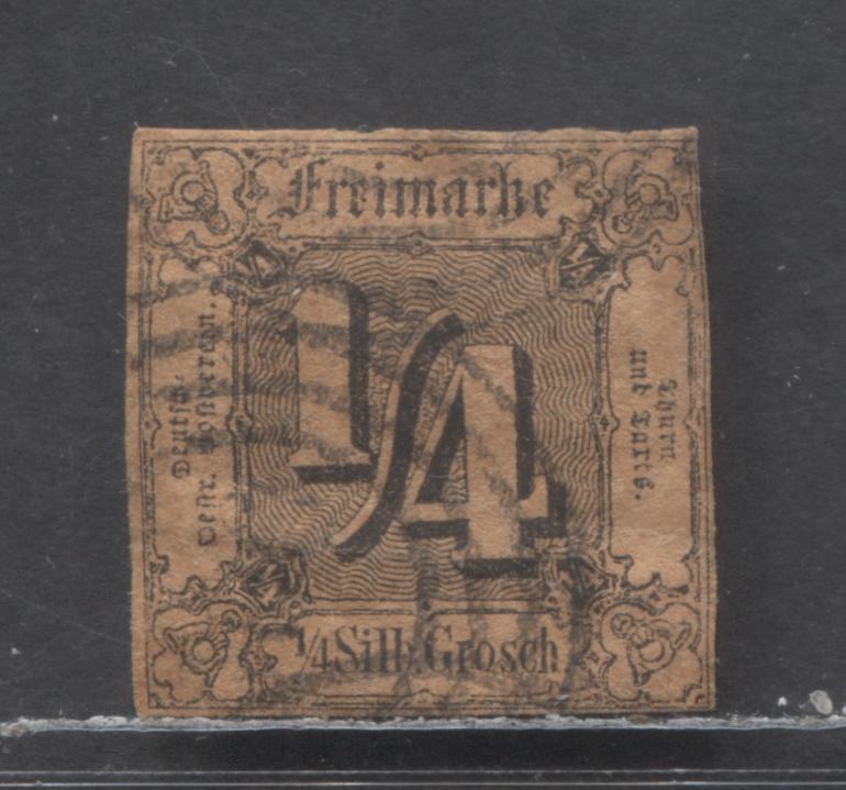 Lot 61 Thurn And Taxis-Germany SC#1(Mi#1) 1/4sgr Black On Red Brown 1852-1858 Issue, A Fine Used Single, Click on Listing to See ALL Pictures, Estimated Value $30 USD