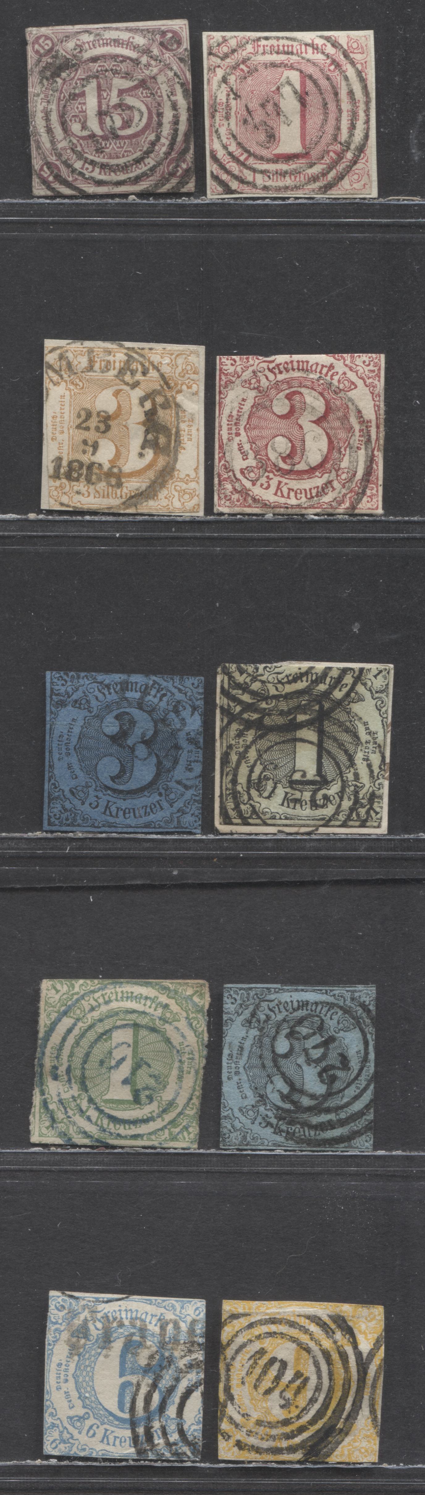 Lot 63 Thurn And Taxis-Germany SC#18,20,42,42,44,47,50,51,53,54(Mi#7a,8,12a,20,23I,24,29,31,33IA) 1862-1864 Numerals Issue, 10 Good Used Singles, Click on Listing to See ALL Pictures, Estimated Value $50 USD