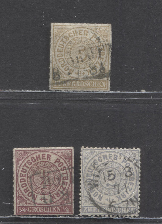 Lot 69 North German Confederation-Germany SC1b,17,6(Mi#1b,6,17) 1868-1869 Numerals Issue, Rouletted And Perf 13 1/2 x 14, 3 Very Fine Used SIngles, Click on Listing to See ALL Pictures, 2022 Scott Classic Cat. $33.5 USD
