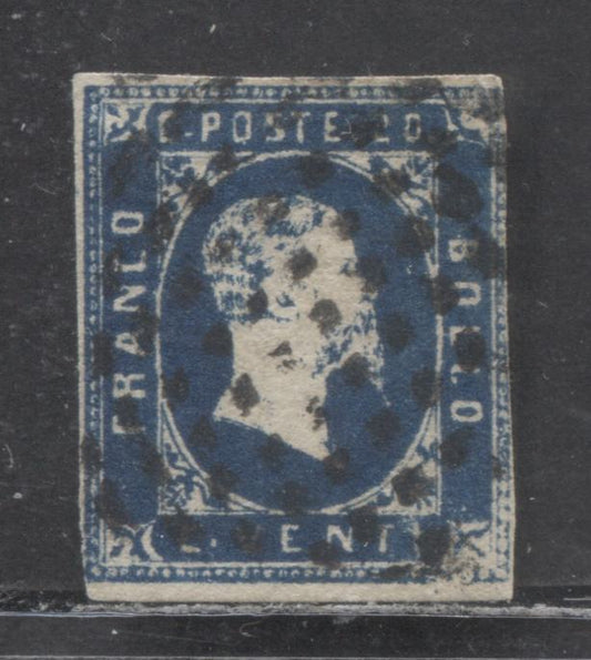 Lot 91 Sardinia - Itailian States SC#2 20c Blue 1851 Victor Emmanuel II Issue, A Very Good Used Single, Click on Listing to See ALL Pictures, Estimated Value $60 USD