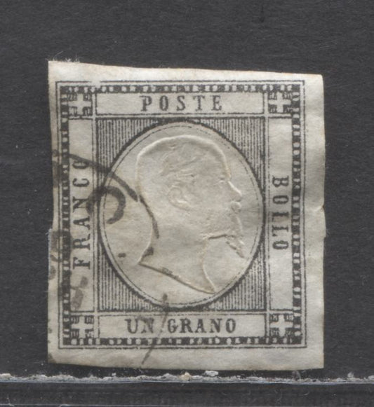 Lot 99 Neapolitan Provinces - Italian States SC#21 1g Black 1861 Victor Emmanuel II Issue, A Fine Used Single, Click on Listing to See ALL Pictures, Estimated Value $16 USD