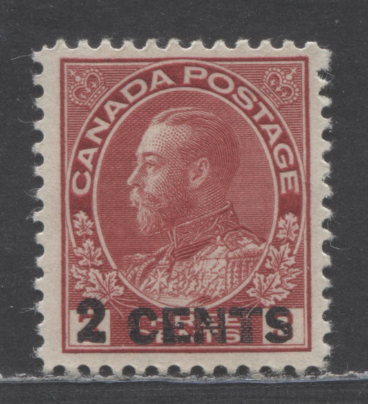 Lot 60 Canada #139 2c on 3c Carmine King George V, 1926 Admiral Provisionals, A VFOG Single