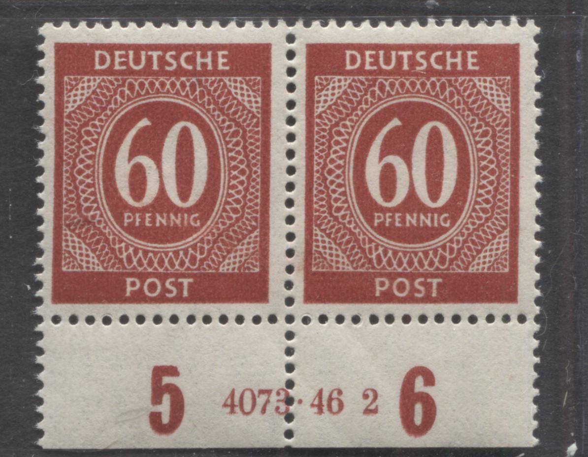 Lot 6 Germany MI#933HAN (SC# 552) 60pf Red 1946 Numerals Issue, Plate 4073.46-2, A FNH Plate Pair, Click on Listing to See ALL Pictures, Estimated Value $50