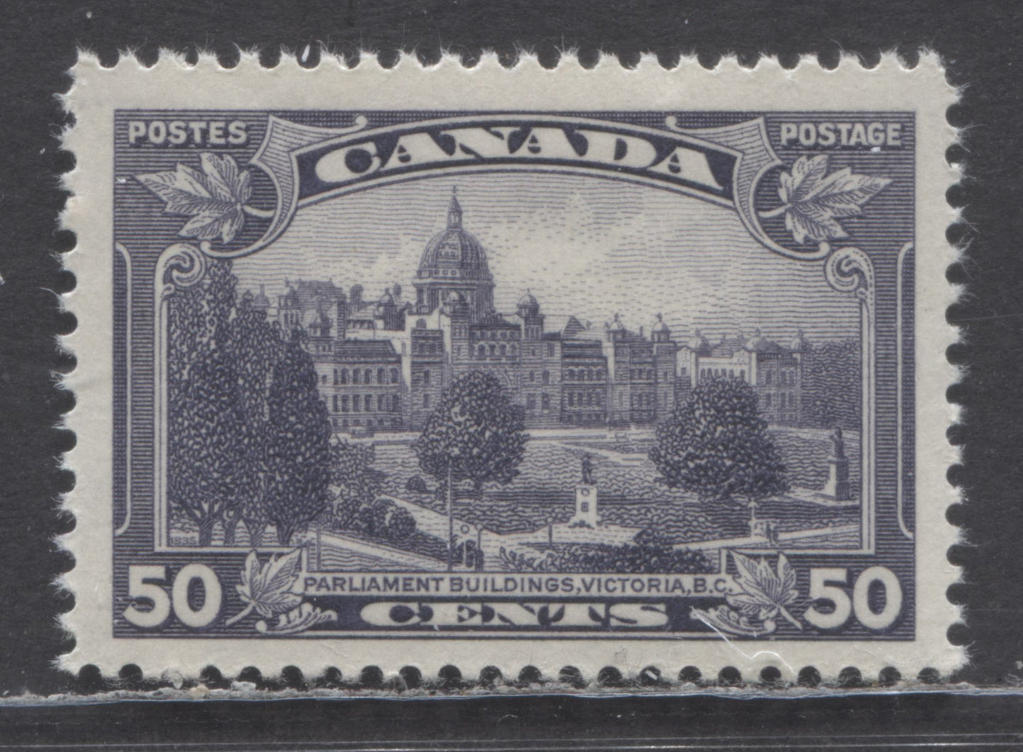 Lot 68 Canada #226 50c Dull Violet Parliament, 1935 Pictorial Issue, A VFNH Single On Vertical Wove Paper With Clear Mesh & Semi Glossy Cream Gum