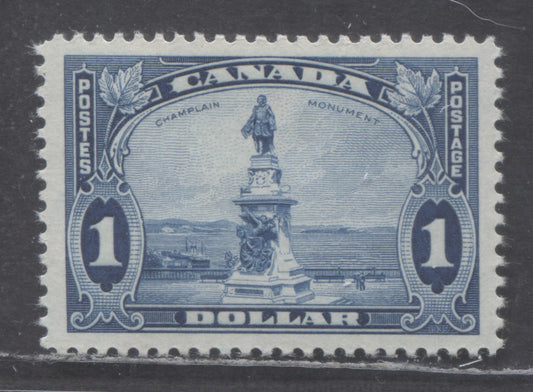 Lot 69 Canada #227 $1 Blue Champlain Statue, 1935 Pictorial Issue, A VFNH Single On Horizontal Ribbed Paper With Cream Gum