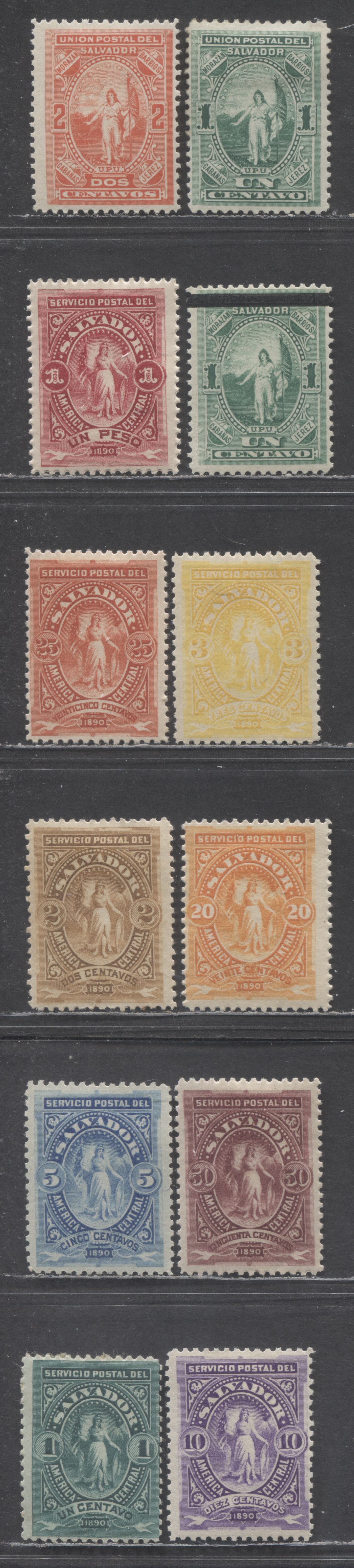Lot 99 El Salvador SC#21/46 1889-1890 Liberty Issue, 12 F/VFOG Singles, Click on Listing to See ALL Pictures,2022 Scott Classic Cat. $6.95