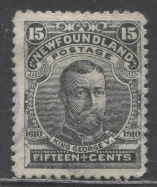 Lot 10 Newfoundland #97 15c Grayish Black King George V, 1910 John Guy Lithographed Issue, A Very Good Used Single