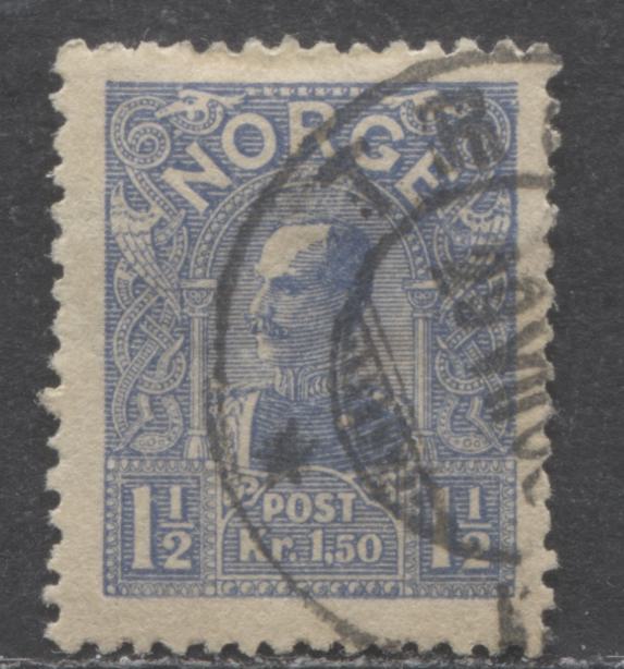 Lot 368 Norway SC#65 1.5k Ultramarine 1907 King Haakon Issue, Die A, A Fine/Very Fine Used Single, Click on Listing to See ALL Pictures, Estimated Value $60