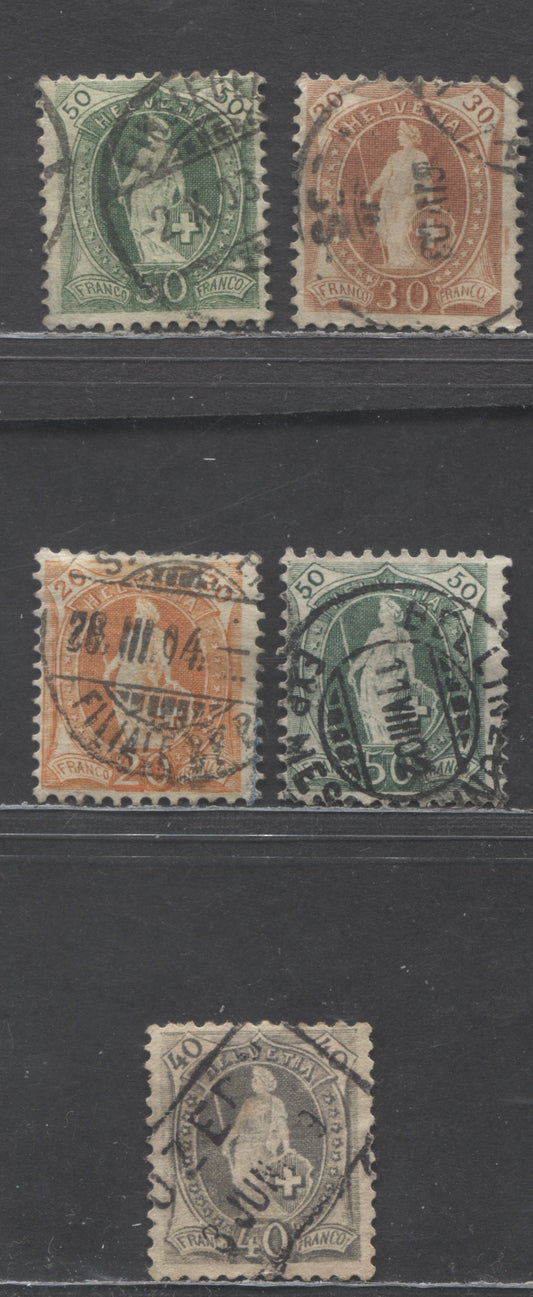 Lot 476 Switzerland SC#82b/96a 1901-1903 Standing Helvetia Issue, Perf. 11.5 x 12, Watermark Cross in Oval Type II, 5 Fine Used Singles, Click on Listing to See ALL Pictures, Estimated Value $45