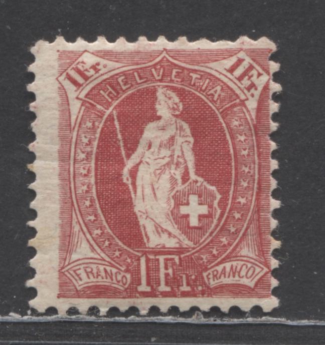 Lot 481 Switzerland SC#124 Carmine 1907 Standing Helvetia Issue, Perf. 11.5 x 11, Watermark Swiss Cross, Granite Paper, A VG-F OG Single, Click on Listing to See ALL Pictures, Estimated Value $15