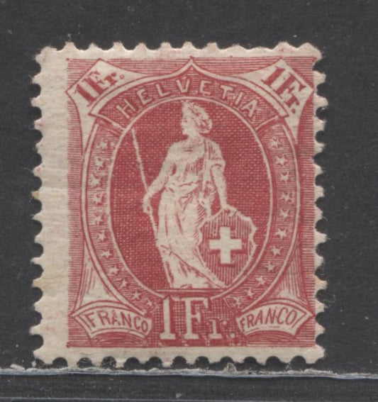 Lot 481 Switzerland SC#124 Carmine 1907 Standing Helvetia Issue, Perf. 11.5 x 11, Watermark Swiss Cross, Granite Paper, A VG-F OG Single, Click on Listing to See ALL Pictures, Estimated Value $15