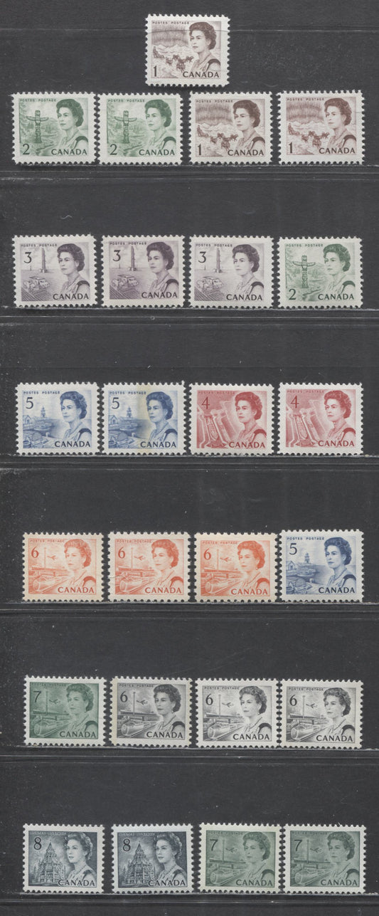 Lot 56 Canada #454/544pxix 1c/8c Brown/Slate Queen Elizabeth II, 1967-1973 Centennial Definitives, 25 VFNH Singles With Various Papers & Gum Types