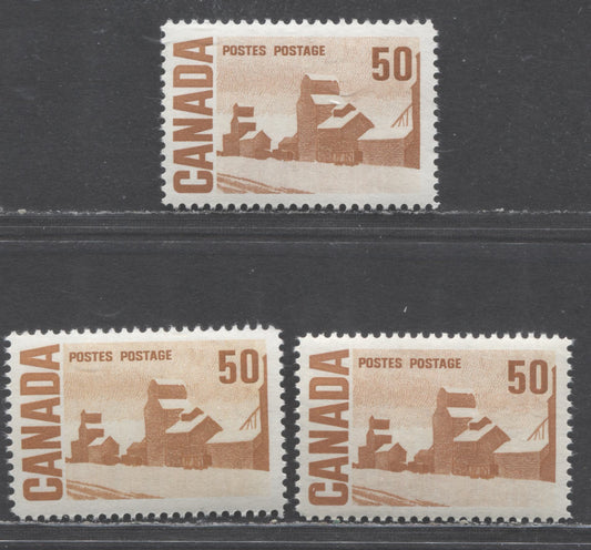 Lot 60 Canada #465A,Ai,Aiii 50c Orange Brown & Brown Orange Summer's Stores, 1967-1973 Centennial High Value Definitives, 3 VFNH Singles On DF, NF & HB Papers