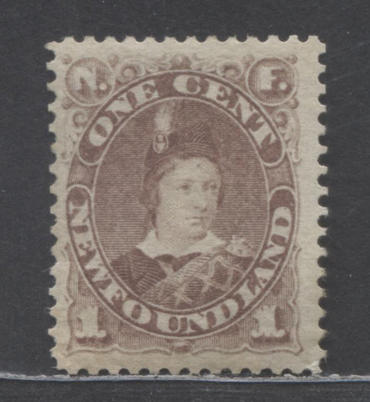 Lot 7 Newfoundland #41 1c Violet Brown Edward, Prince Of Wales, 1880-1896 Fourth Cents Issue, A VFSPOG Single On Horizontal Wove Paper, Small Part OG (20%)