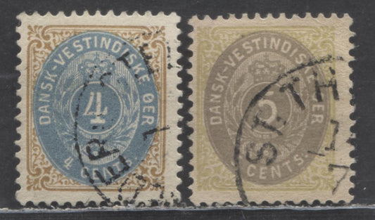 Lot 89 Danish West Indies SC#18-19 1896-1906 Arms Issue, Normal & Inverted Frame, 2 Very Good/Fine Used Singles, Click on Listing to See ALL Pictures, Estimated Value $18