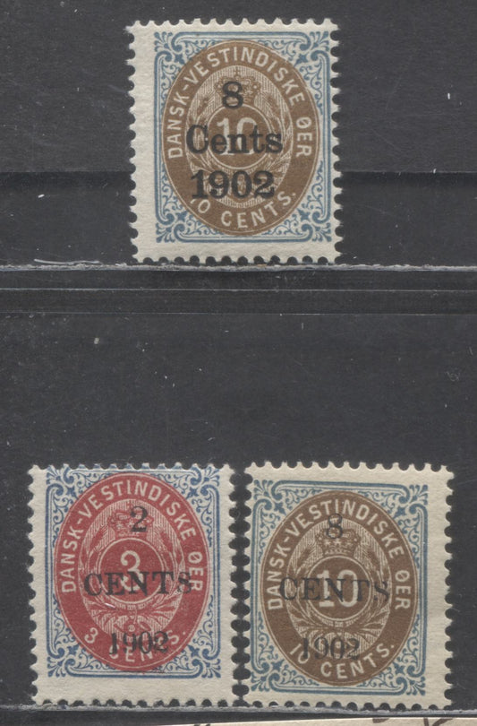 Lot 91 Danish West Indies SC#24/28 1902 Surcharge Issues, 3 VG/FOG Singles, Click on Listing to See ALL Pictures, Estimated Value $16