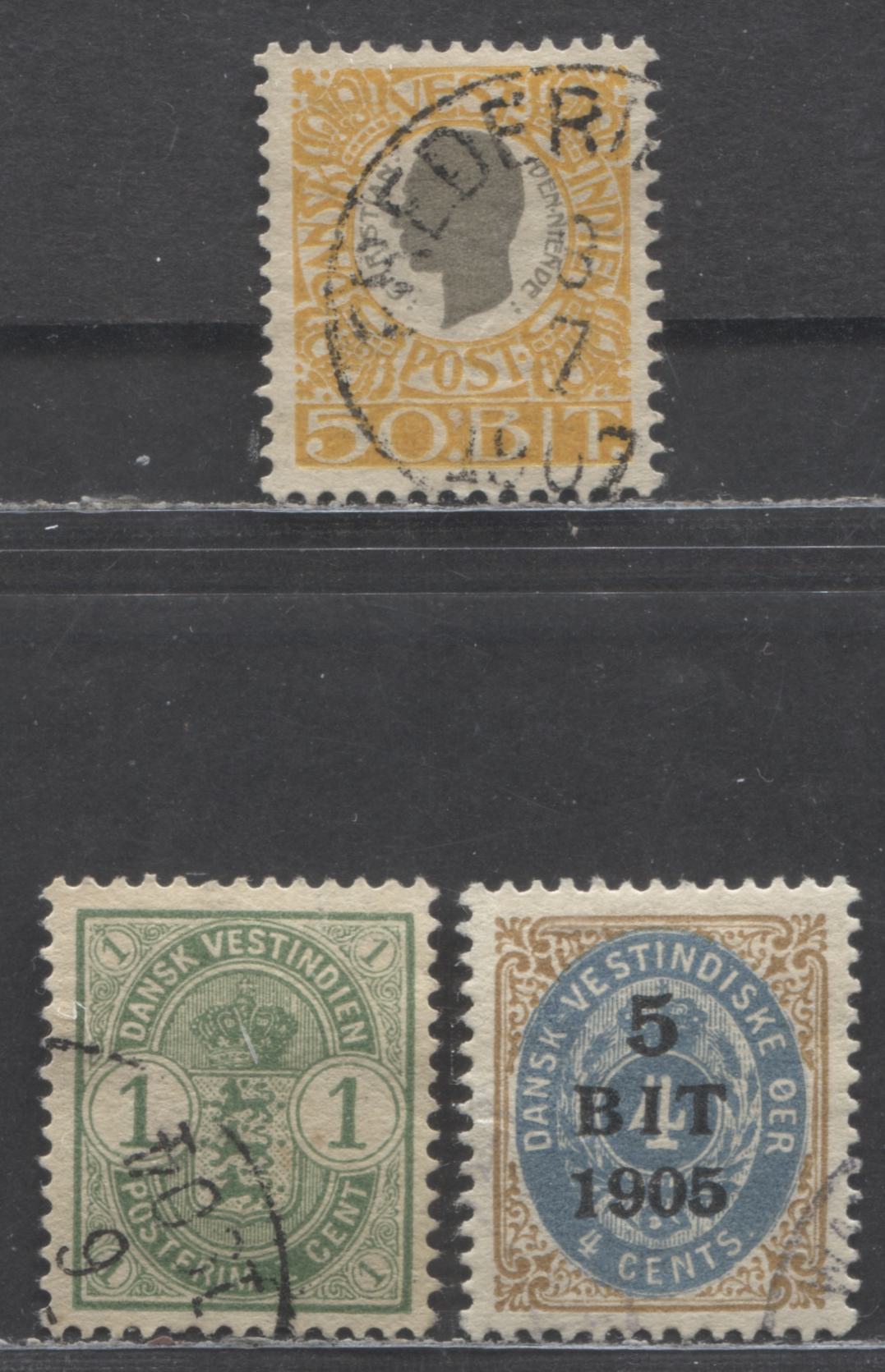 Lot 93 Danish West Indies SC#21/40 1900-1905 Arms - Surcharge Issues, 3 Very Fine Used Singles, Click on Listing to See ALL Pictures, 2022 Scott Classic Cat. $83.25