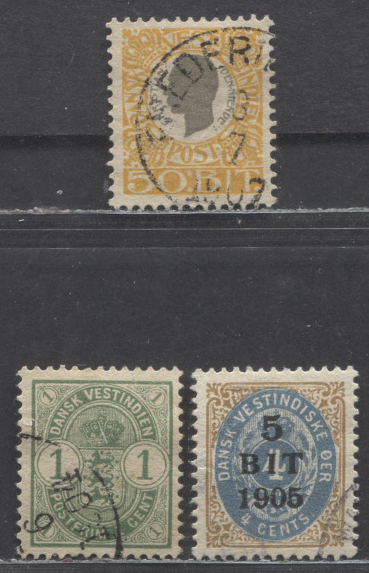 Lot 93 Danish West Indies SC#21/40 1900-1905 Arms - Surcharge Issues, 3 Very Fine Used Singles, Click on Listing to See ALL Pictures, 2022 Scott Classic Cat. $83.25
