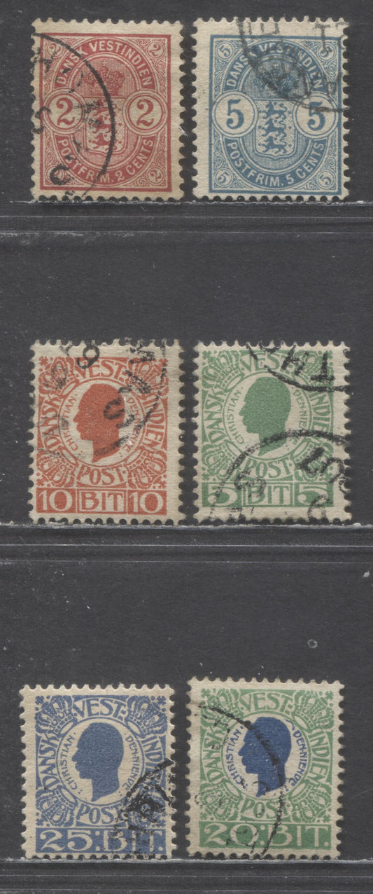 Lot 94 Danish West Indies SC#22/34 1900-1905 Christian X Issue, 6 Fine Used Singles, Estimated Value $36