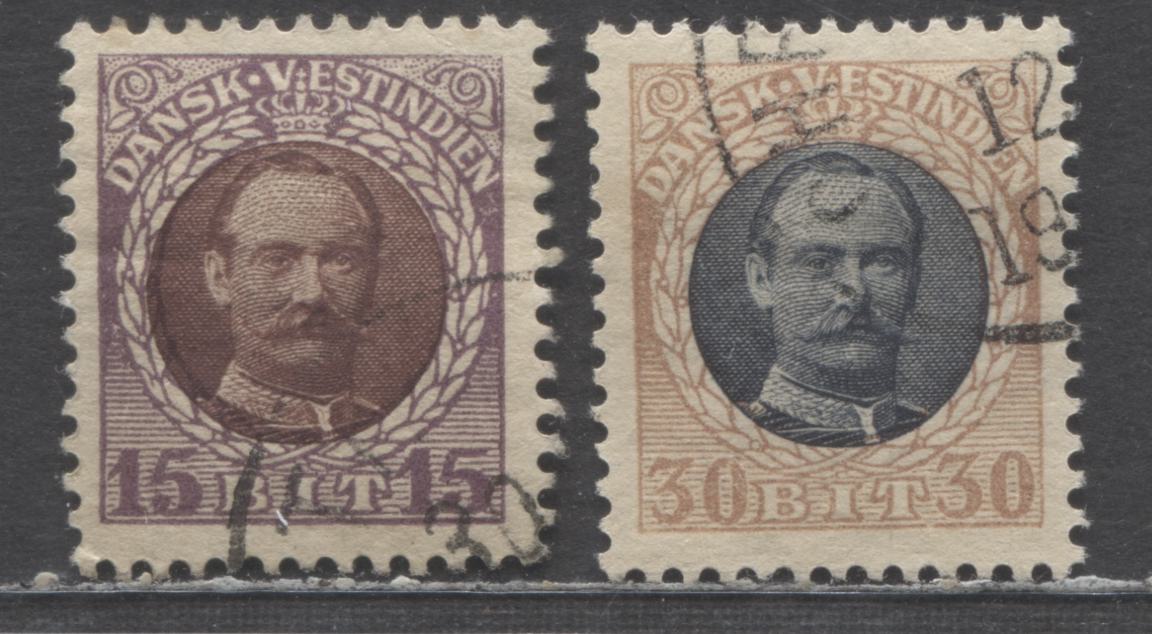 Lot 95 Danish West Indies SG#45/48 1908 Frederik VIII Issue, 2 Very Fine Used Singles, Click on Listing to See ALL Pictures, 2022 Scott Classic Cat. $65.75
