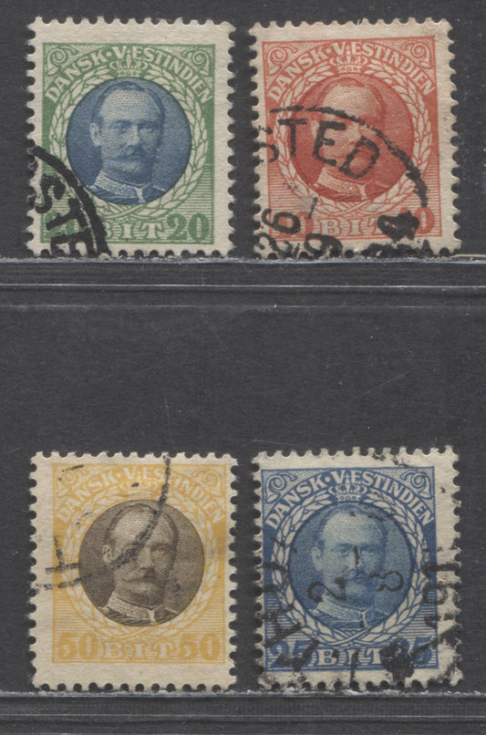 Lot 96 Danish West Indies SC#44/50 1908 Frederik VIII Issue, 4 Fine Used Singles, Click on Listing to See ALL Pictures, Estimated Value $20