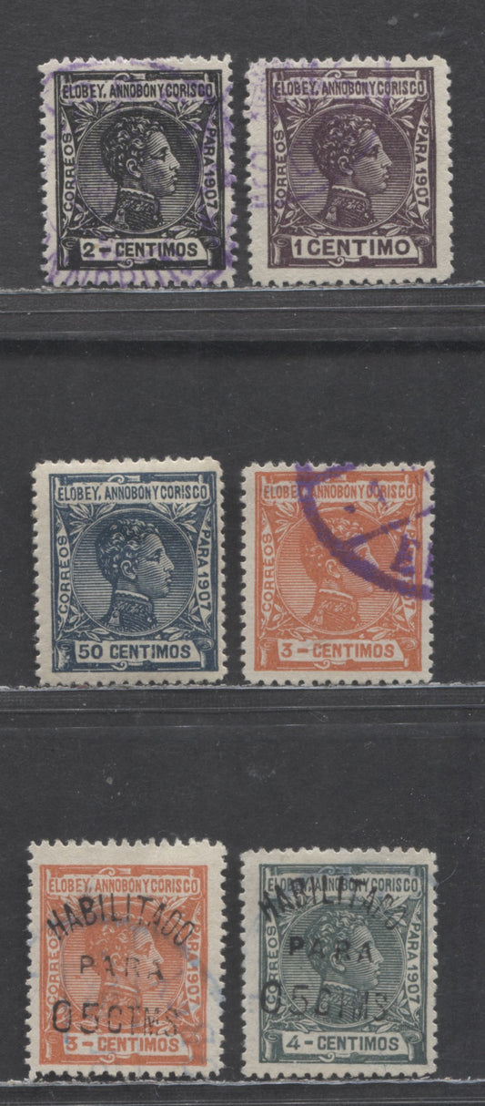 Lot 99 Elobey, Annobon & Corsico SC#39/56 1907 Alfonso XIII & Surcharge Issues, 6 F/VFOG & Used Singles, Click on Listing to See ALL Pictures, 2022 Scott Classic Cat. $5.45