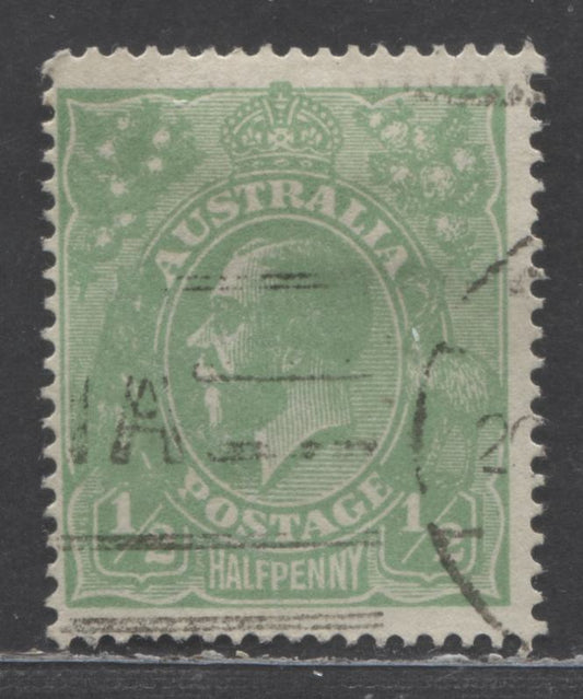 Lot 51 Australia SG#20a (SC# 19) 1/2d Bright Green 1914-1924 King George V Profile Head Issue, Line Perf 14.25 Instead Of The Usual Comb Perf 14.25 x 14, A Fine Used Single, Estimated Value $290