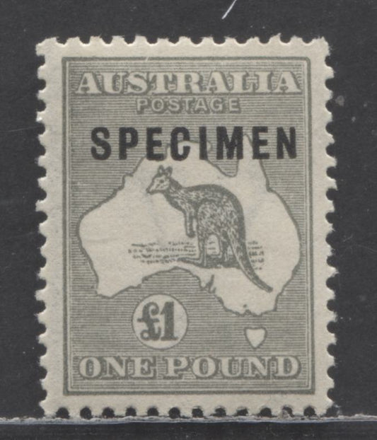 Lot 62 Australia SG#75s (SC# 57s) £1 Gray 1915 Kangaroo & Map Issue, With Specimen Overprint, A VFOG Single, Click on Listing to See ALL Pictures, Estimated Value $120