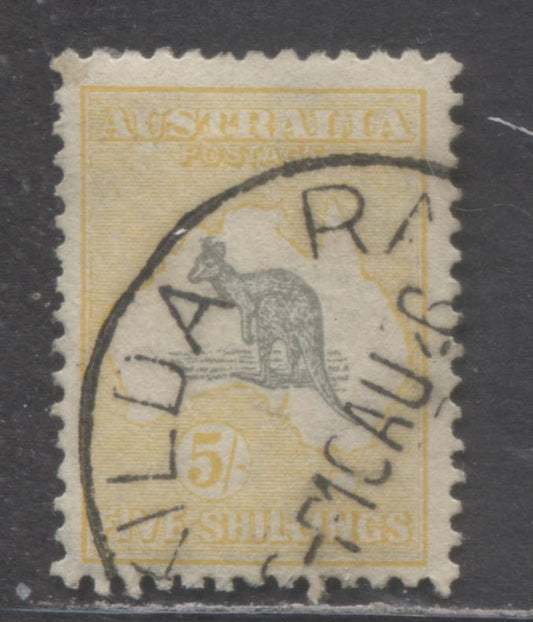 Lot 64 Australia SC#54 5/- Gray & Pale Yellow 1915 Kangaroo & Map Issue, A Fine/Very Fine Used Single, Click on Listing to See ALL Pictures, Estimated Value $80