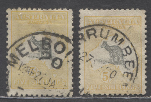 Lot 65 Australia SG#42 (SC# 54)-42b (SC# 54) 1915 Kangaroo & Map Issue, 2 Very Good/Fine Used Singles, Click on Listing to See ALL Pictures, Estimated Value $65