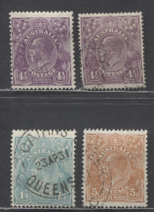 Lot 69 Australia SC#74-76 1926-1930 King George V Profile Heads Issue, Perfs 14 & 13.5x12.5, 4 Fine/Very Fine Used Singles, Click on Listing to See ALL Pictures, Estimated Value $40