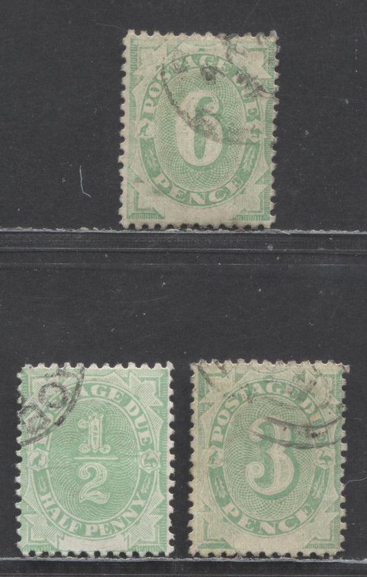 Lot 91 Australia SC#J1/J6 1902 Postage Dues, 3 Fine/Very Fine Used Singles, Click on Listing to See ALL Pictures, Estimated Value $40