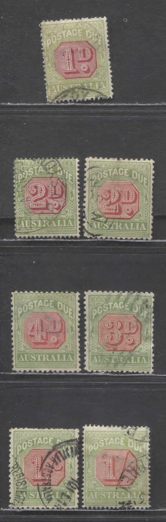 Lot 99 Australia SC#J40c/J45a 1909-1923 Postage Dues, Perf 12x12.5, Crown Over Double Lined A Wmk, 7 Fine Used Singles, Click on Listing to See ALL Pictures, Estimated Value $43