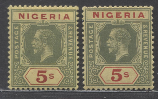 Nigeria SC#10/16 1914-1921 King George V Imperium Keyplates, Wmk Multiple Crown CA, On Yellow Paper With White & Lemon Backs, 2 FOG Singles, Click on Listing to See ALL Pictures, Estimated Value $25