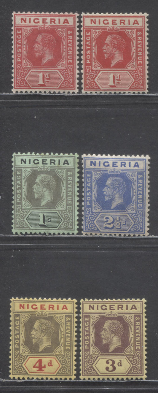 Nigeria SC#2a/14 1914-1927 King George V Imperium Keyplates, Wmk Multiple Crown CA, 6 F/VFNH Singles, Click on Listing to See ALL Pictures, Estimated Value $75