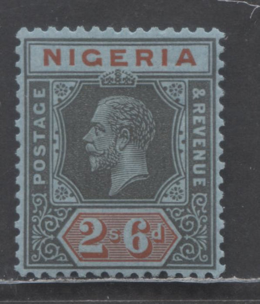 Nigeria SC#30a 2/6d Black & Scarlet 1921-1933 King George V Imperium Keyplates, On Deep Blue, Die 1, Multiple Script CA Wmk, A VFOG Single, Click on Listing to See ALL Pictures, 2022 Scott Classic Cat. $50