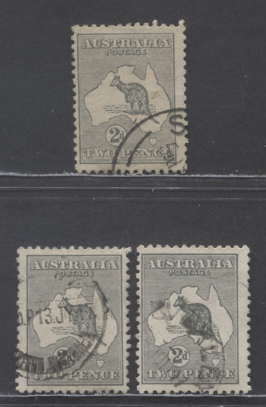 Australia SG#35 (SC# 45)-35d (SC# 45a) 1915-1917 Kangaroo & Maps Issue, Dies 1 & 2a, 3rd Wmk, 3 Fine Used Singles, Click on Listing to See ALL Pictures, Estimated Value $28